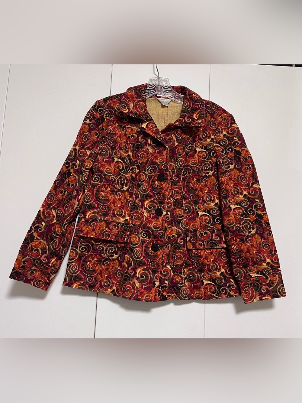 Christopher & Banks Red Autumn Swirl Stretch Blazer Denim Jacket W/Pockets